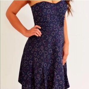 American Eagle Strapless Mini Dress Navy Circle Dot Print Size 6